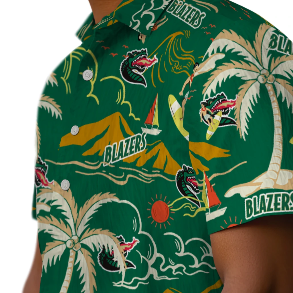 UAB Blazers Hawaiian Shirt - Palm Tree Island uab blazers palm tree island green hawaiian shirts trendy