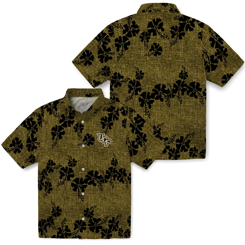 UCF Knights Hawaiian Shirt - 50th State Flower ucf knights hibiscus petals gold hawaiian shirts high quality