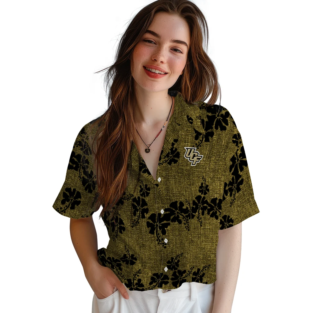 UCF Knights Hawaiian Shirt - 50th State Flower ucf knights hibiscus petals gold hawaiian shirts latest model