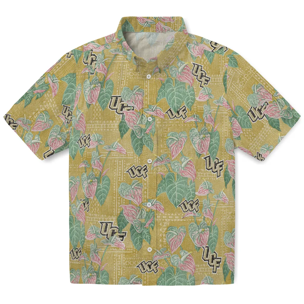 UCF Knights Hawaiian Shirt - Anthurium Overlay ucf knights anthurium overlay gold hawaiian shirts best selling