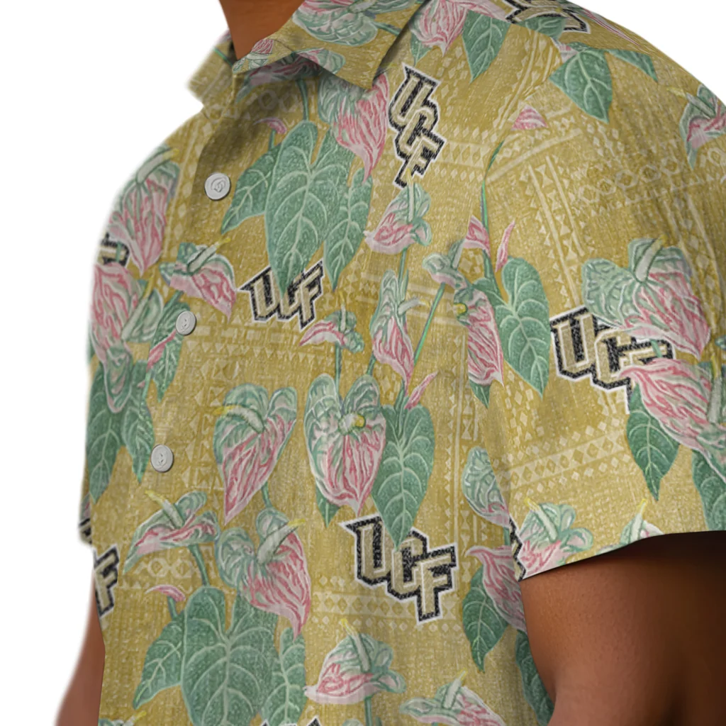 UCF Knights Hawaiian Shirt - Anthurium Overlay ucf knights anthurium overlay gold hawaiian shirts trendy