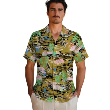 ucf knights flamingo retreat gold hawaiian shirts fashion forward