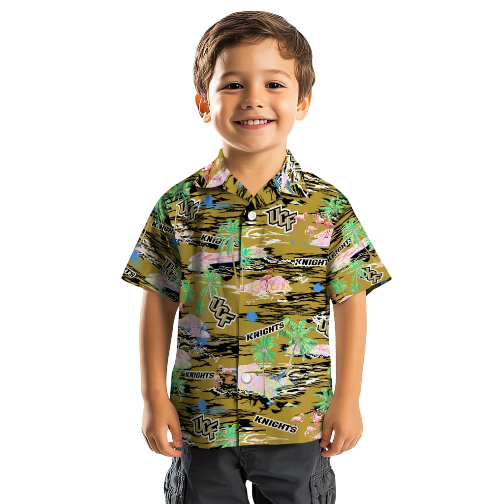UCF Knights Hawaiian Shirt - Hawaii Island ucf knights flamingo retreat gold hawaiian shirts top rated