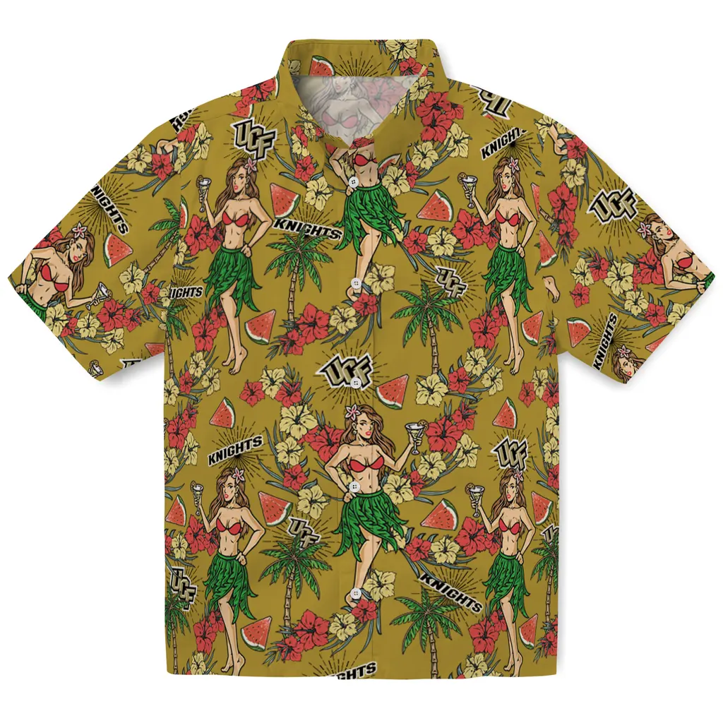 UCF Knights Hawaiian Shirt - Hawaiian Girls Design ucf knights hawaiian girls design gold hawaiian shirts best selling