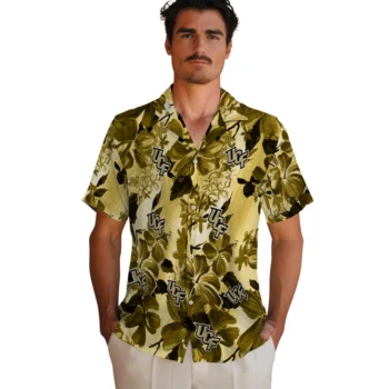 ucf knights hibiscus arrangement gold hawaiian shirts fashion forward