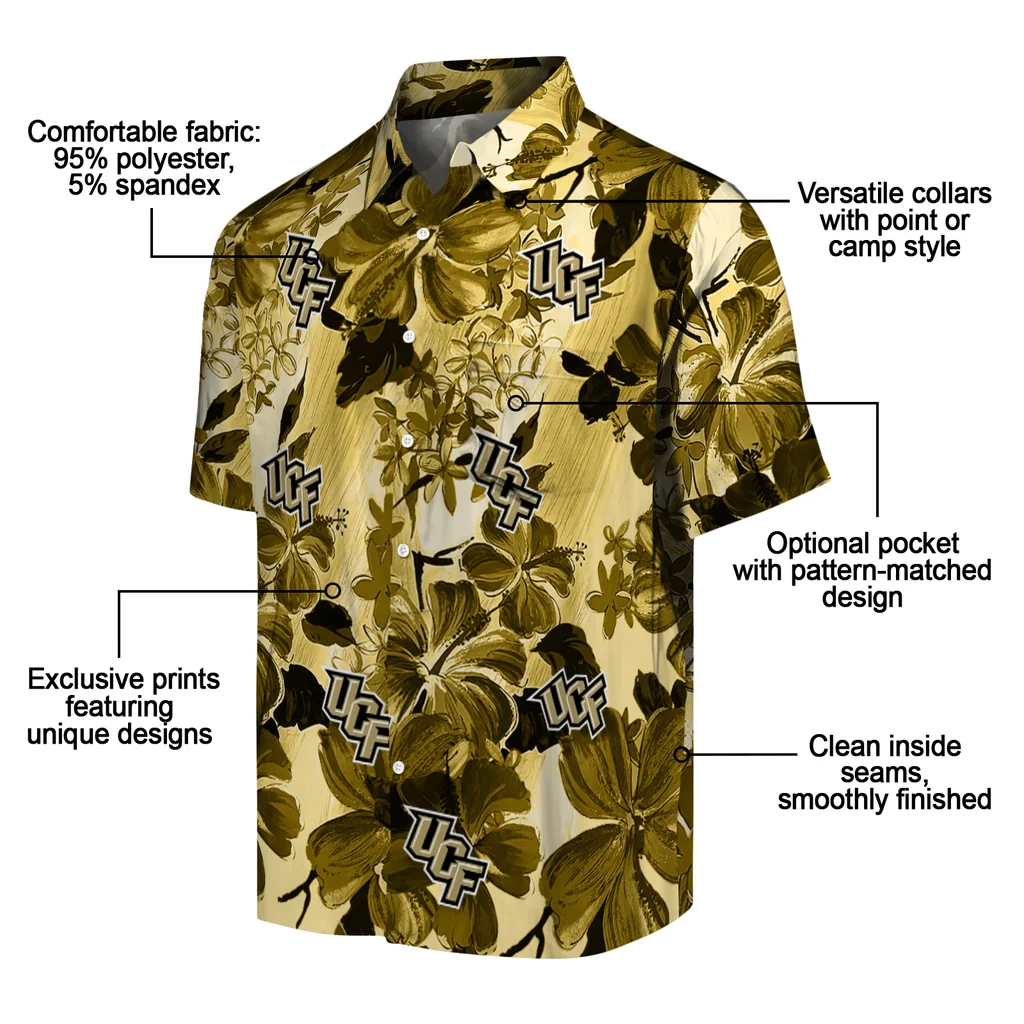 UCF Knights Hawaiian Shirt - Hibiscus Arrangement ucf knights hibiscus arrangement gold hawaiian shirts new arrival