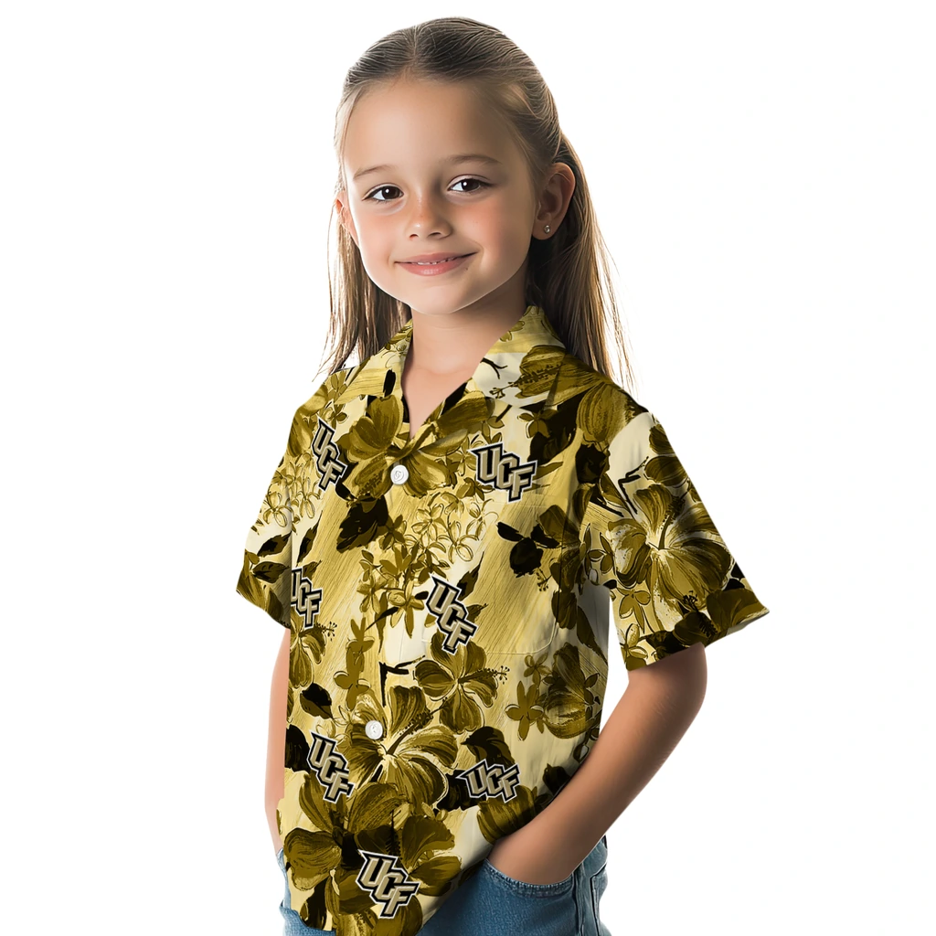 UCF Knights Hawaiian Shirt - Hibiscus Arrangement ucf knights hibiscus arrangement gold hawaiian shirts premium grade
