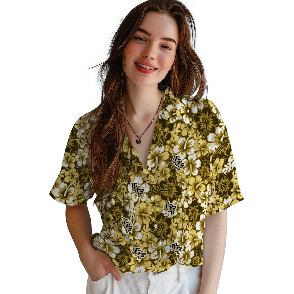 UCF Knights Hawaiian Shirt - Hibiscus Blooms ucf knights hibiscus blooms gold hawaiian shirts latest model