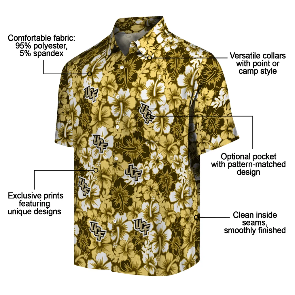 UCF Knights Hawaiian Shirt - Hibiscus Blooms ucf knights hibiscus blooms gold hawaiian shirts new arrival