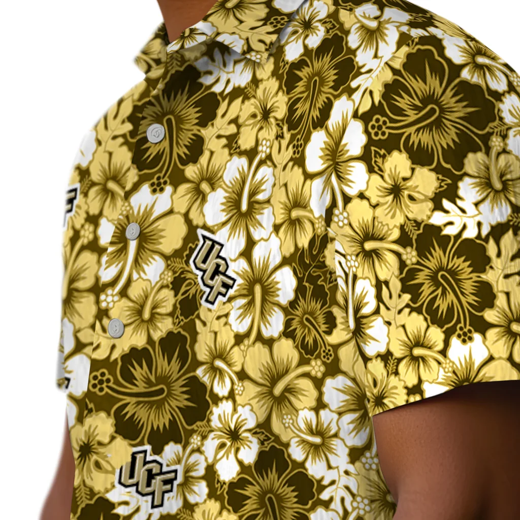 UCF Knights Hawaiian Shirt - Hibiscus Blooms ucf knights hibiscus blooms gold hawaiian shirts trendy