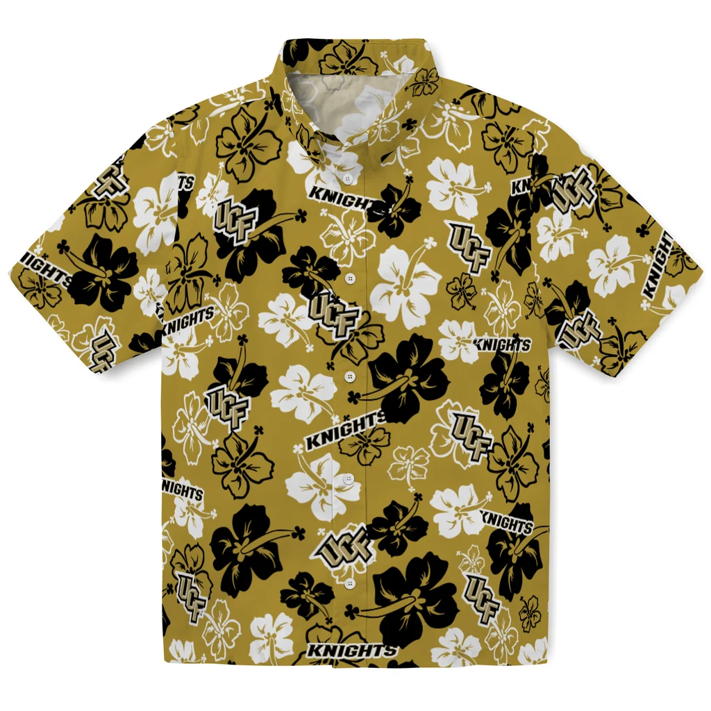 UCF Knights Hawaiian Shirt - Hibiscus Flower Design ucf knights hibiscus bloom gold hawaiian shirts best selling