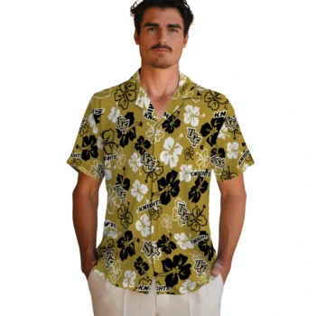 ucf knights hibiscus bloom gold hawaiian shirts fashion forward