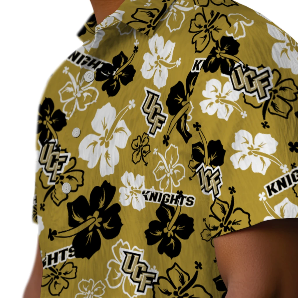 UCF Knights Hawaiian Shirt - Hibiscus Flower Design ucf knights hibiscus bloom gold hawaiian shirts trendy
