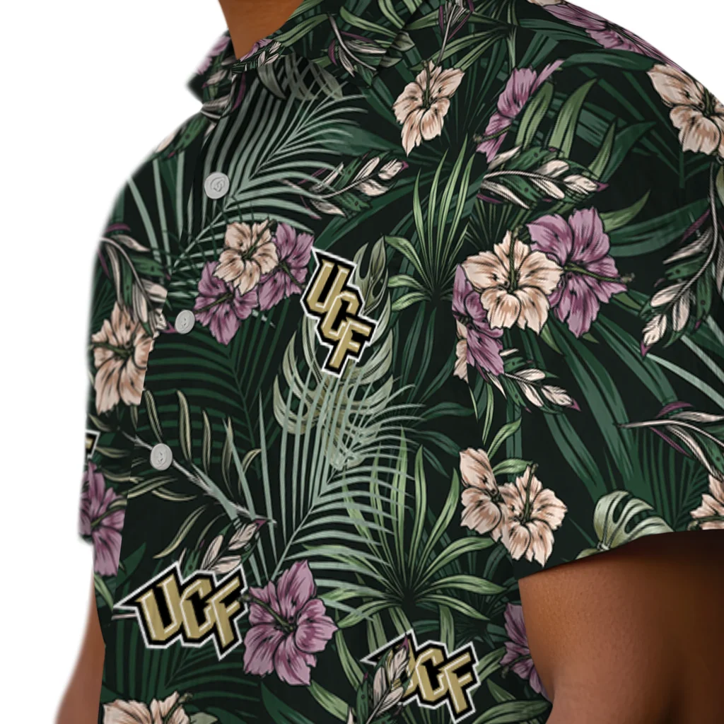 UCF Knights Hawaiian Shirt - Hibiscus Leaves Pattern ucf knights hibiscus leaves pattern green hawaiian shirts trendy