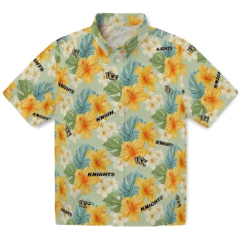 ucf knights hibiscus mood pale lime yellow hawaiian shirts best selling