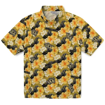 ucf knights hibiscus tropics gold yellow hawaiian shirts best selling