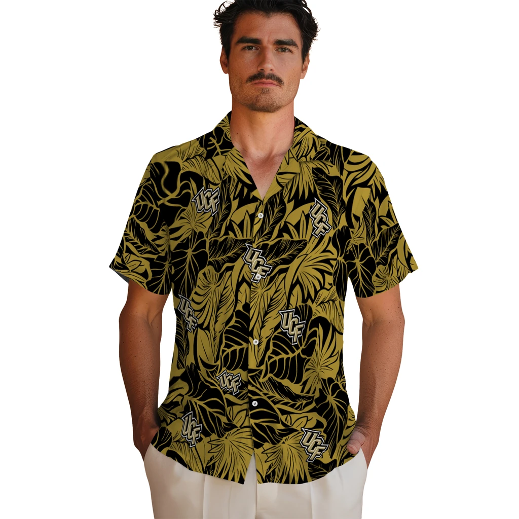 UCF Knights Hawaiian Shirt - Monstera Layer ucf knights monstera layer gold hawaiian shirts fashion forward