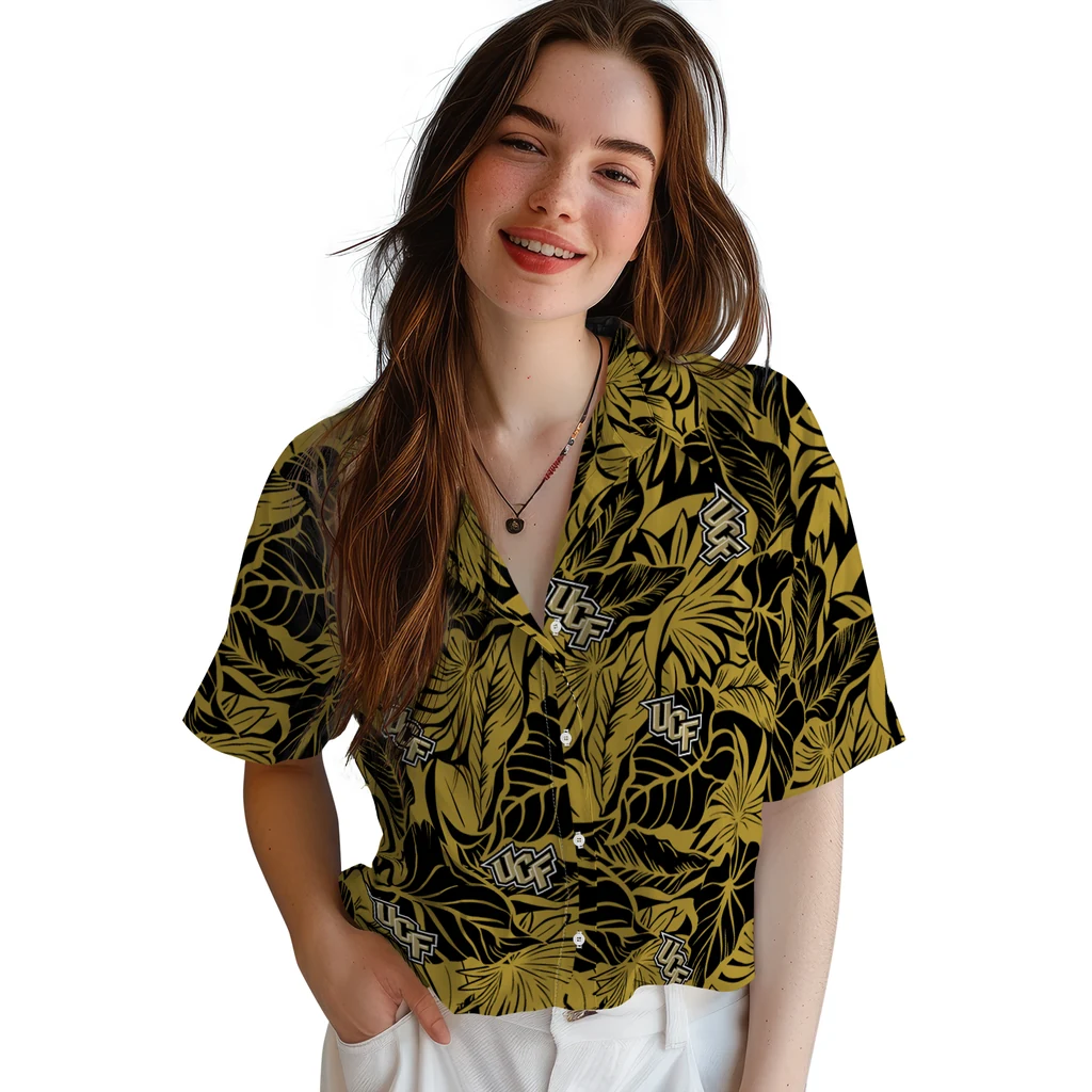 UCF Knights Hawaiian Shirt - Monstera Layer ucf knights monstera layer gold hawaiian shirts latest model