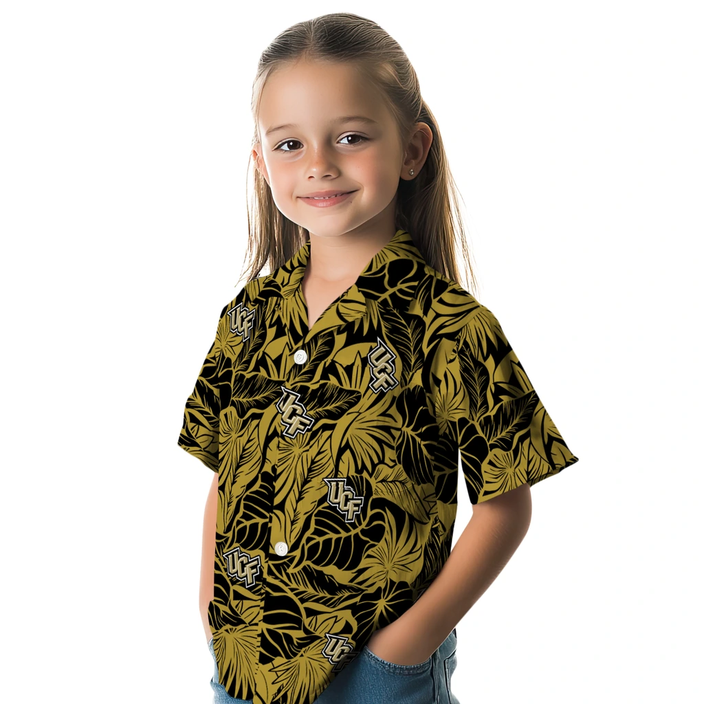 UCF Knights Hawaiian Shirt - Monstera Layer ucf knights monstera layer gold hawaiian shirts premium grade