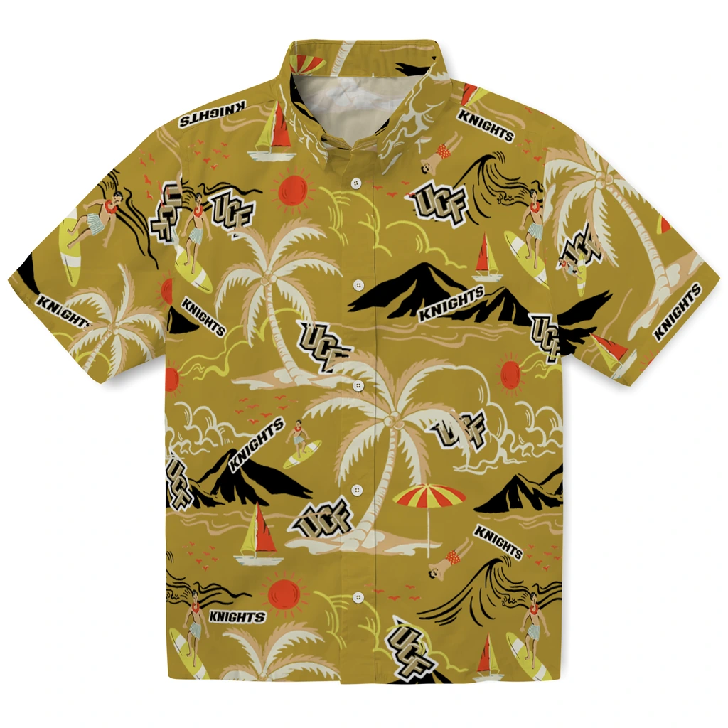 UCF Knights Hawaiian Shirt - Palm Tree Island ucf knights palm tree island gold hawaiian shirts best selling
