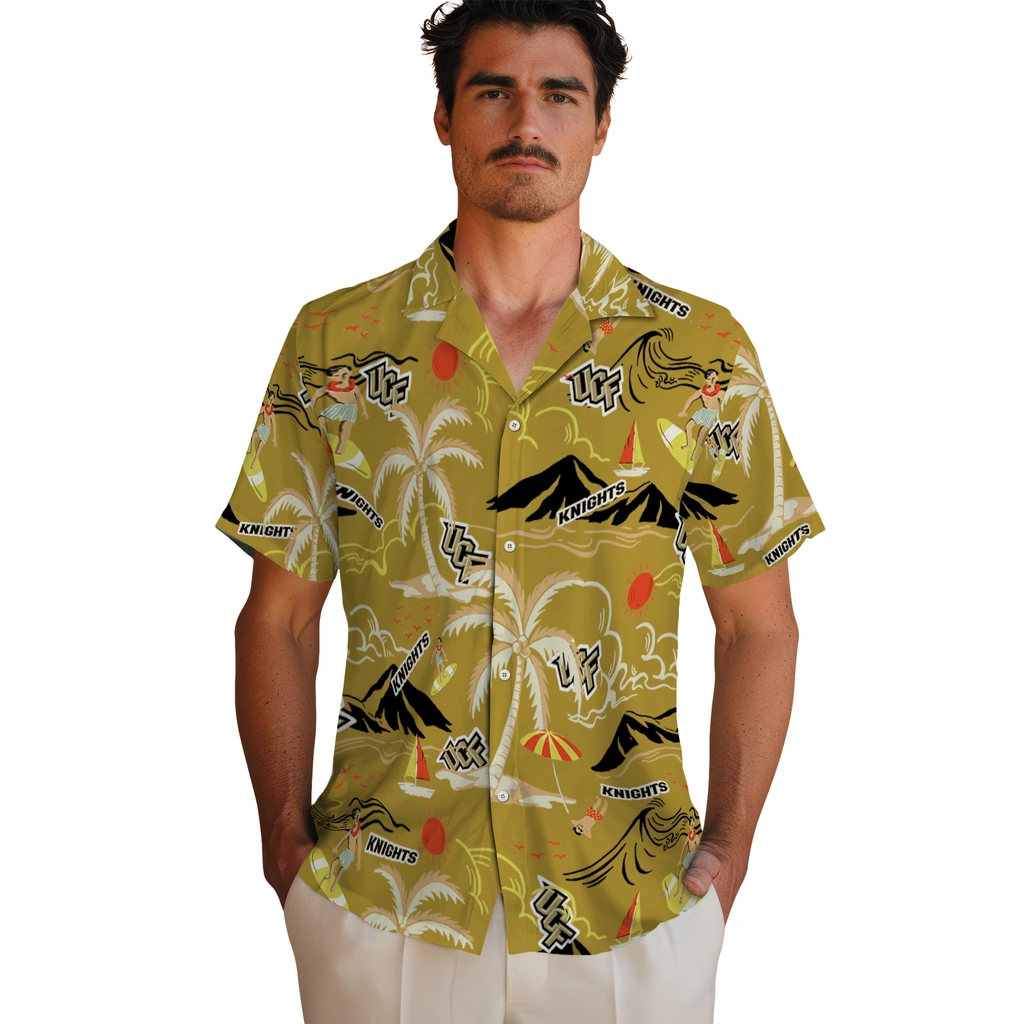 UCF Knights Hawaiian Shirt - Palm Tree Island ucf knights palm tree island gold hawaiian shirts fashion forward