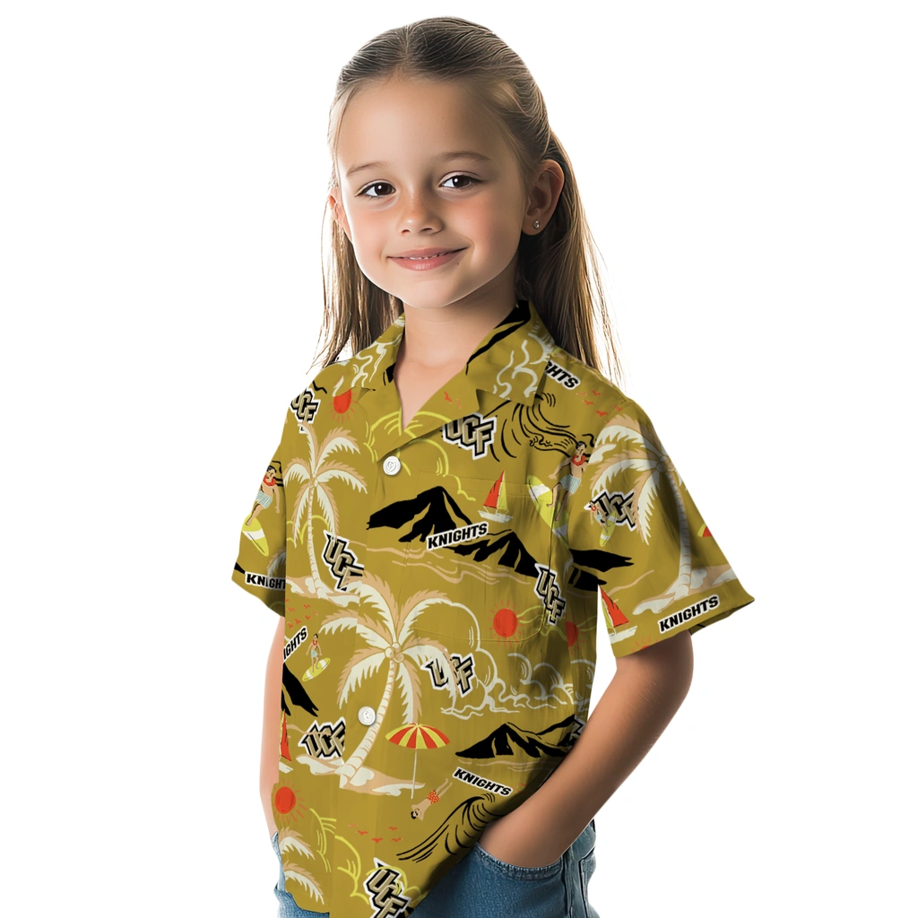 UCF Knights Hawaiian Shirt - Palm Tree Island ucf knights palm tree island gold hawaiian shirts premium grade