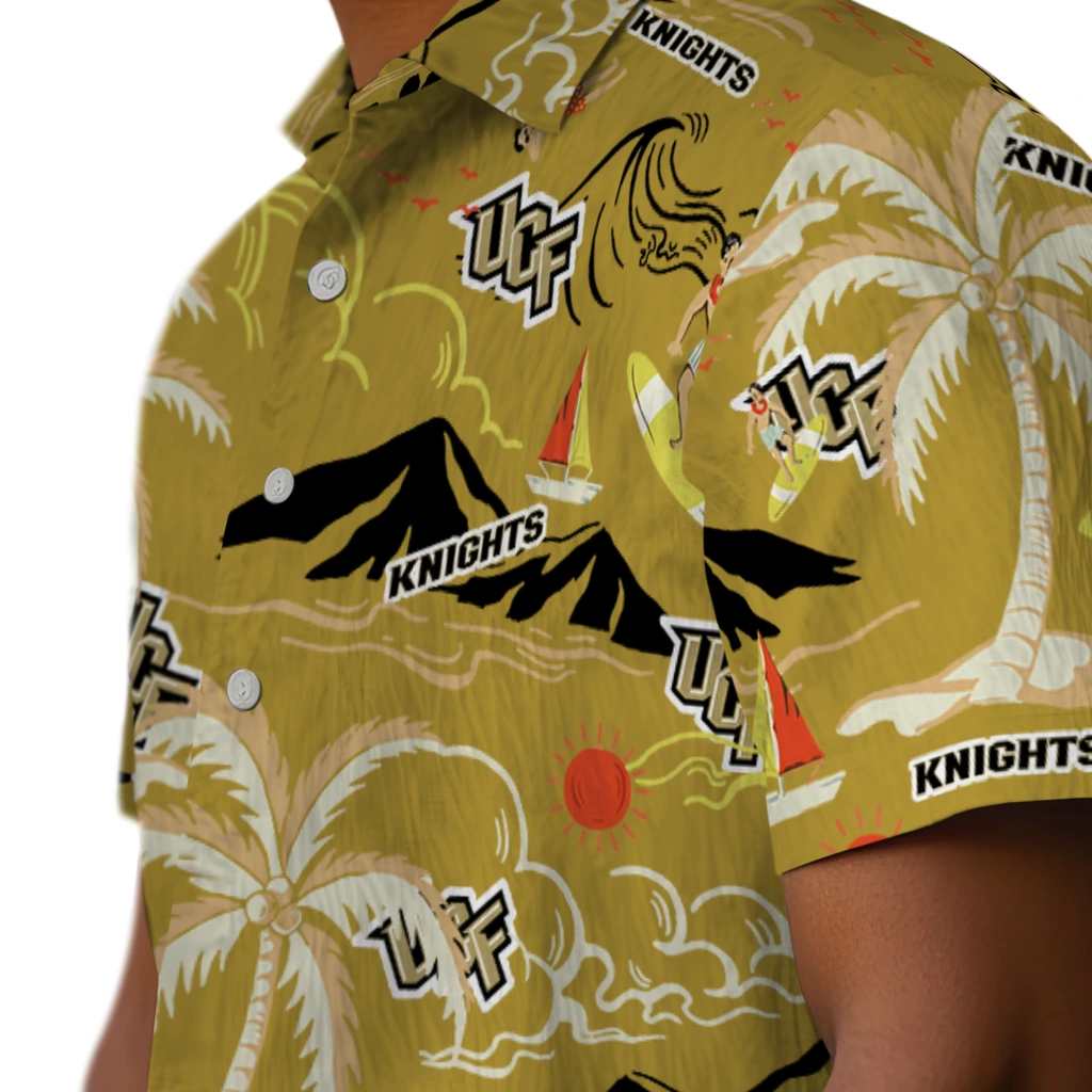 UCF Knights Hawaiian Shirt - Palm Tree Island ucf knights palm tree island gold hawaiian shirts trendy