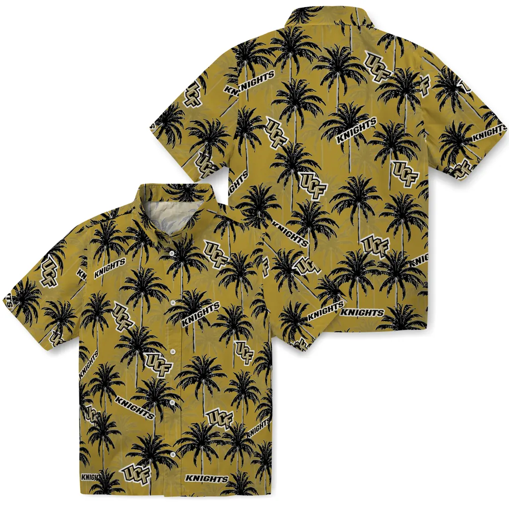 UCF Knights Hawaiian Shirt - Palm Tree Motif ucf knights palm grove gold hawaiian shirts high quality