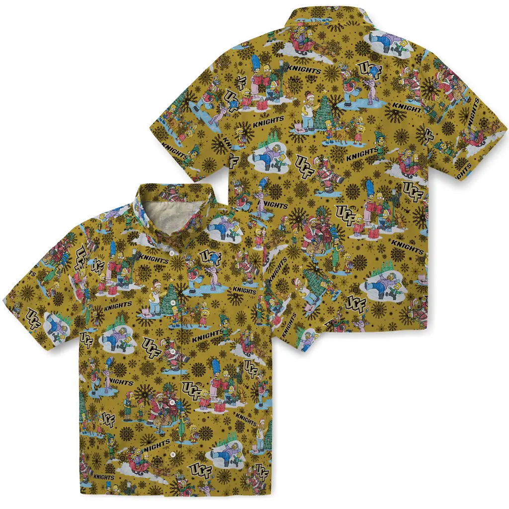 UCF Knights Hawaiian Shirt - Simpsons Christmas ucf knights simpsons christmas gold hawaiian shirts high quality