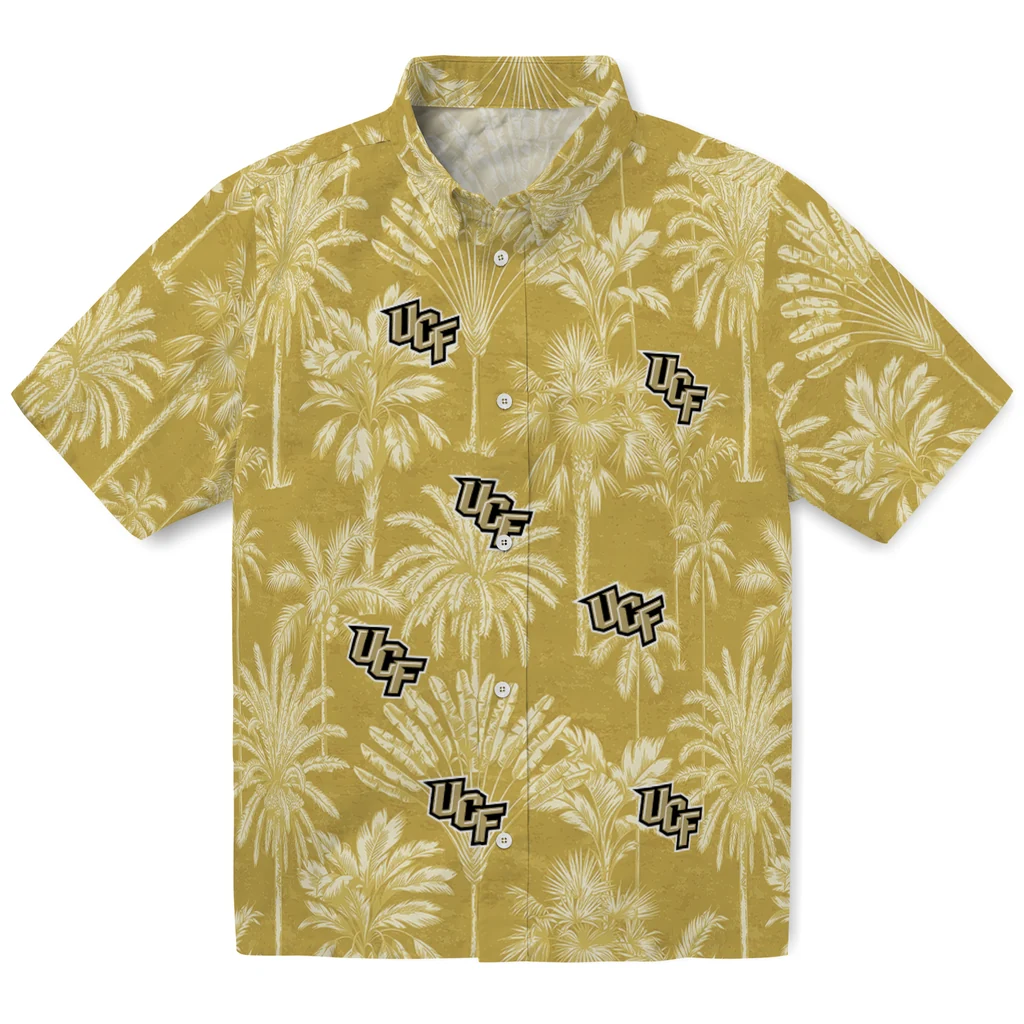 UCF Knights Hawaiian Shirt - Vintage Palm Tree ucf knights palm shadows gold hawaiian shirts best selling