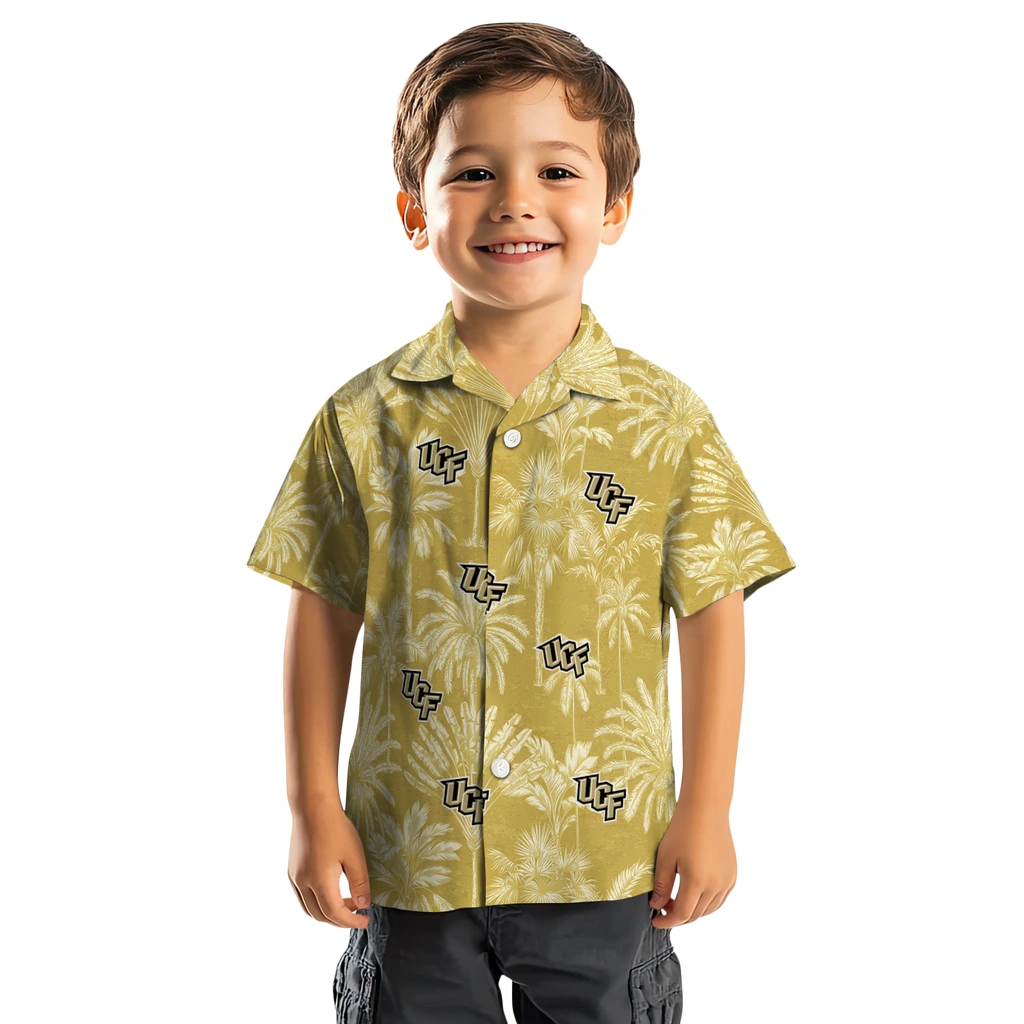 UCF Knights Hawaiian Shirt - Vintage Palm Tree ucf knights palm shadows gold hawaiian shirts top rated
