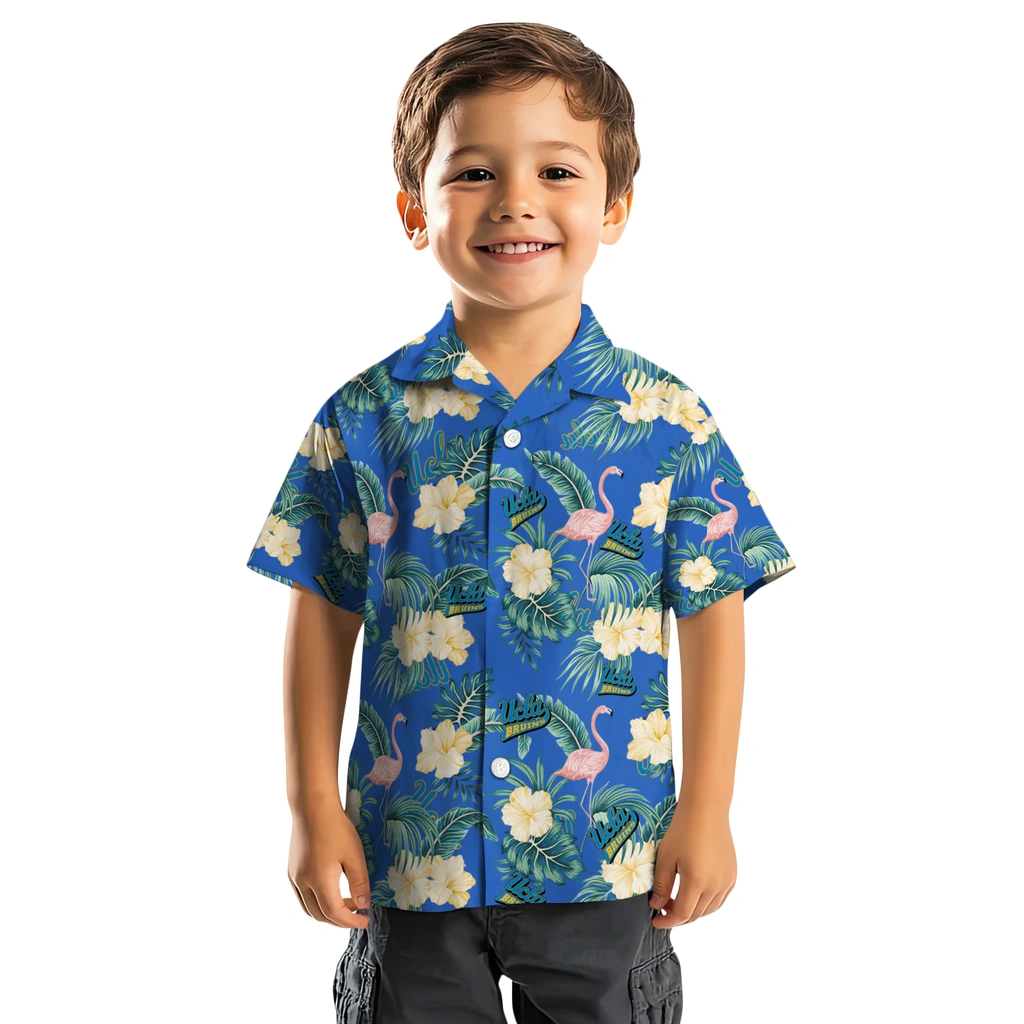 UCLA Bruins Hawaiian Shirt - Flamingo and Hibiscus ucla bruins flamingo palms blue hawaiian shirts top rated