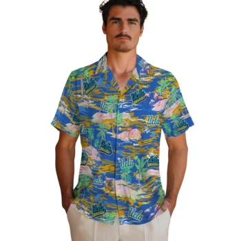 ucla bruins flamingo retreat blue hawaiian shirts fashion forward