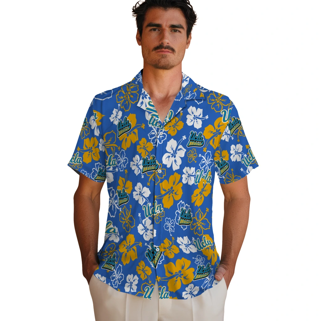 UCLA Bruins Hawaiian Shirt - Hibiscus Flower Design ucla bruins hibiscus bloom blue hawaiian shirts fashion forward
