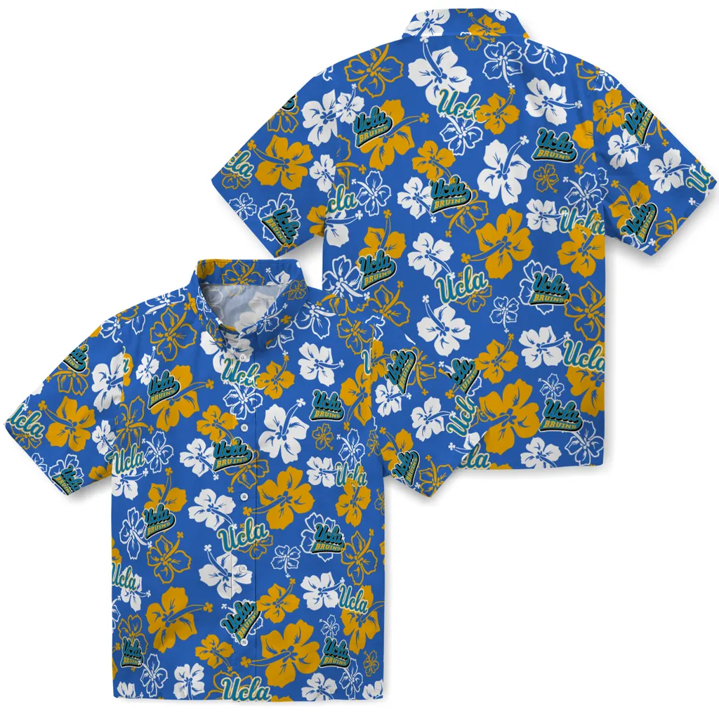 UCLA Bruins Hawaiian Shirt - Hibiscus Flower Design ucla bruins hibiscus bloom blue hawaiian shirts high quality