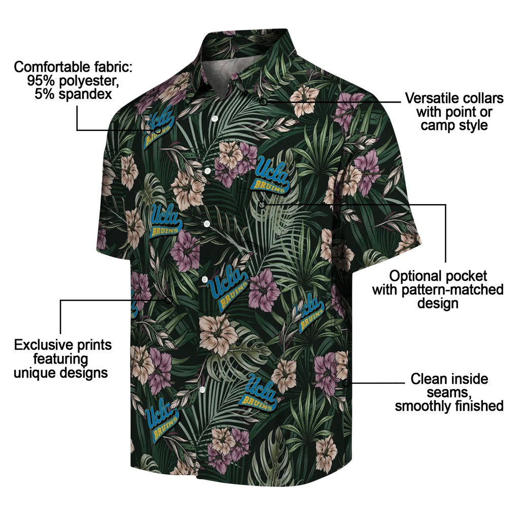 UCLA Bruins Hawaiian Shirt - Hibiscus Leaves Pattern ucla bruins hibiscus leaves pattern green hawaiian shirts new arrival