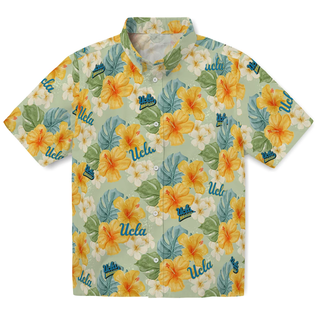 UCLA Bruins Hawaiian Shirt - Hibiscus Mood ucla bruins hibiscus mood pale lime yellow hawaiian shirts best selling