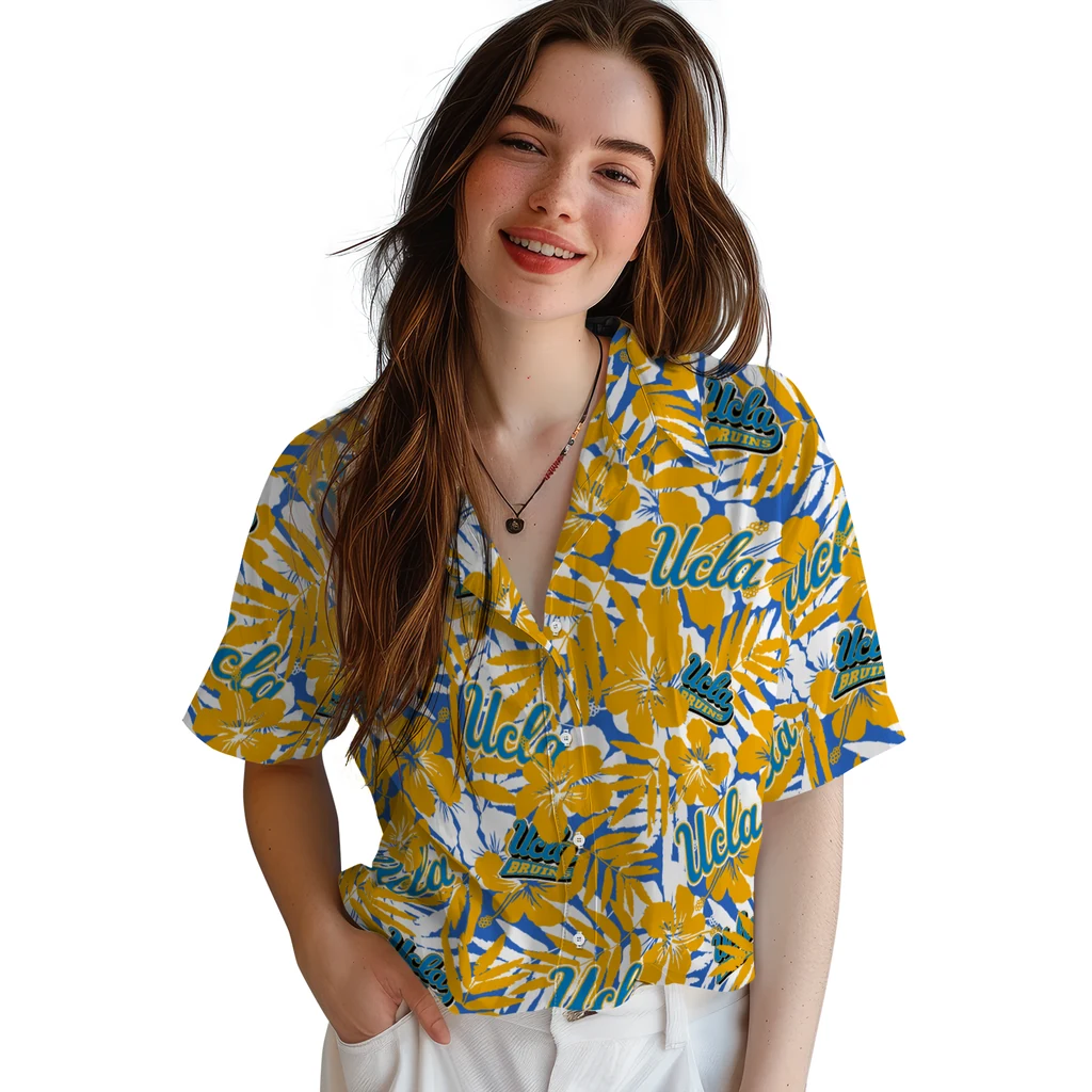 UCLA Bruins Hawaiian Shirt - Hibiscus Overlay ucla bruins hibiscus overlay hawaiian shirts latest model