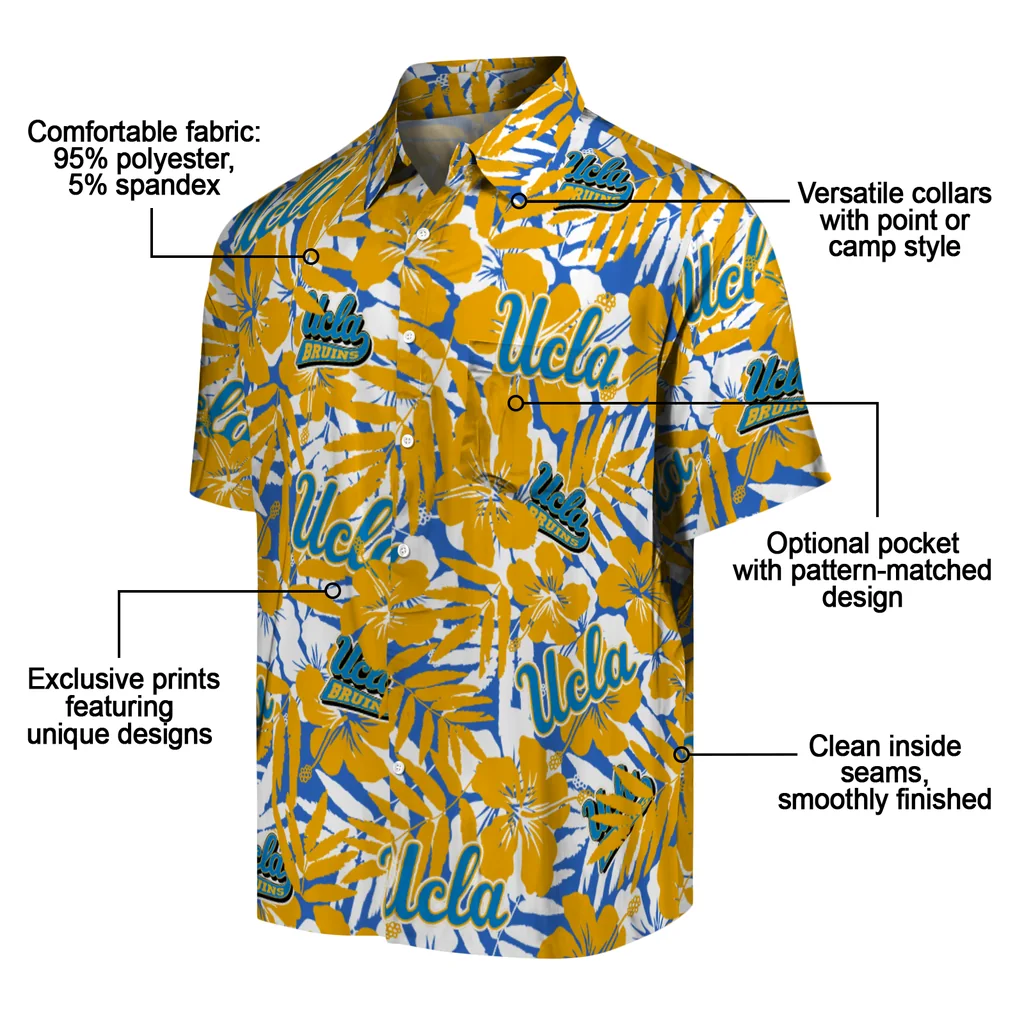 UCLA Bruins Hawaiian Shirt - Hibiscus Overlay ucla bruins hibiscus overlay hawaiian shirts new arrival