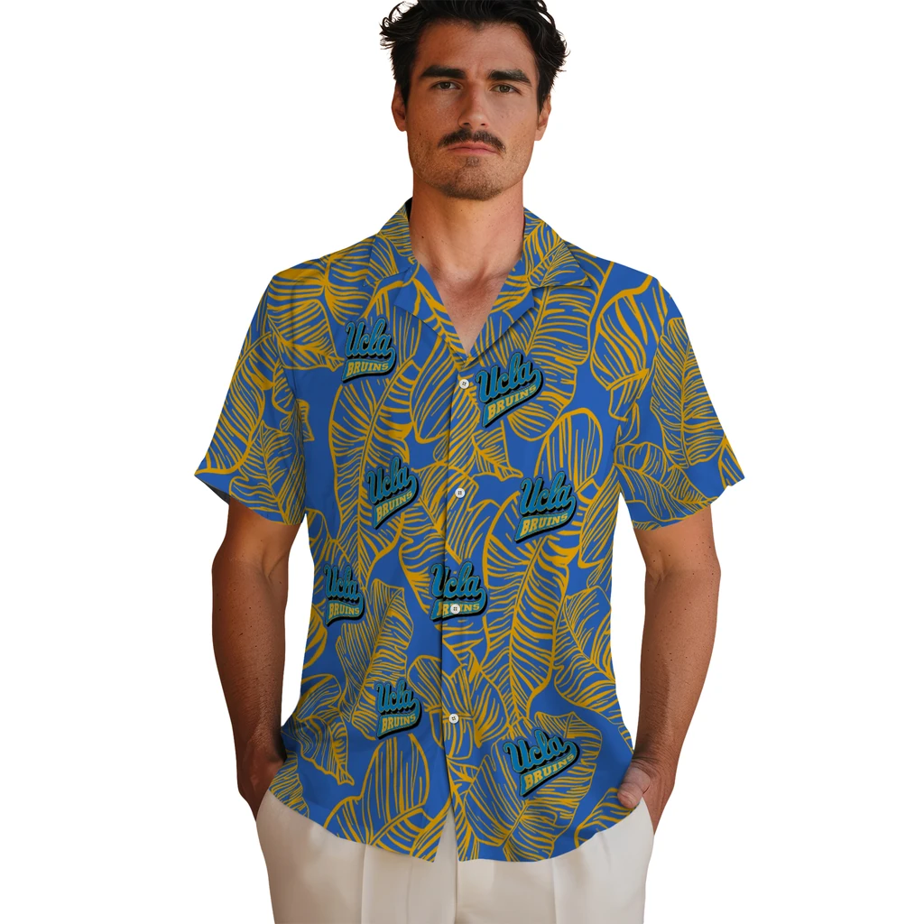 UCLA Bruins Hawaiian Shirt - Leaf Outline ucla bruins leaf outline blue hawaiian shirts fashion forward