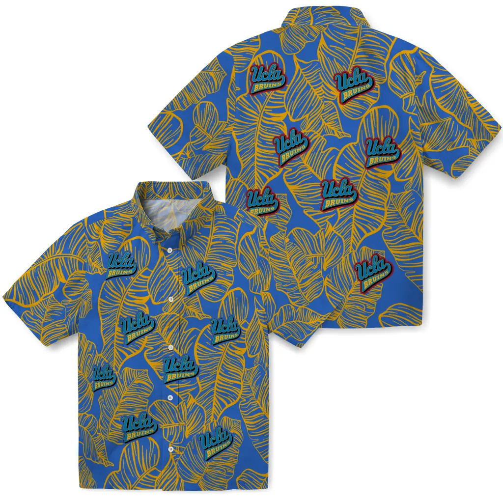 UCLA Bruins Hawaiian Shirt - Leaf Outline ucla bruins leaf outline blue hawaiian shirts high quality