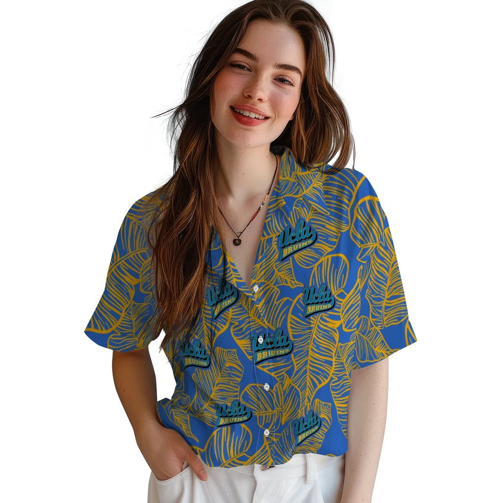 UCLA Bruins Hawaiian Shirt - Leaf Outline ucla bruins leaf outline blue hawaiian shirts latest model
