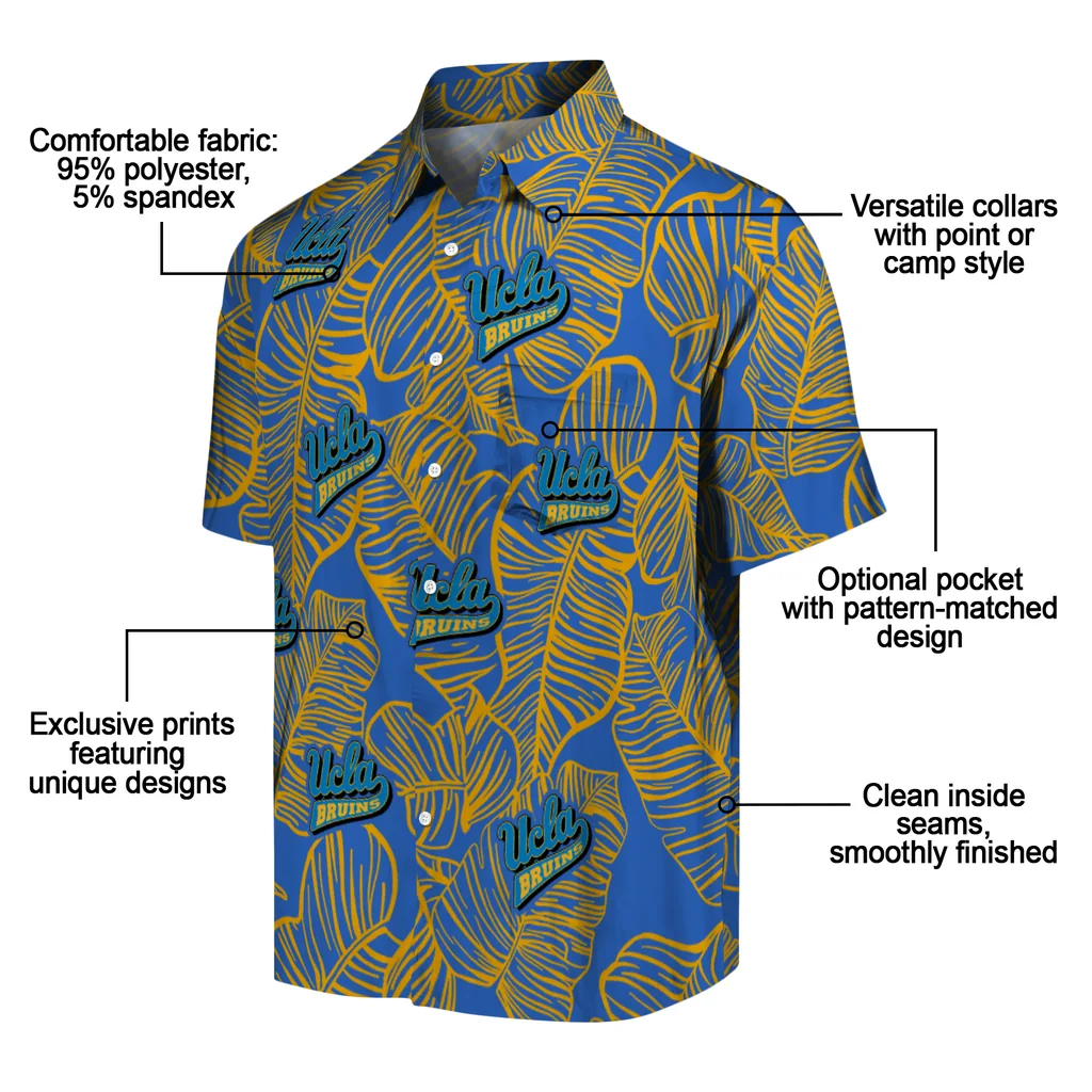 UCLA Bruins Hawaiian Shirt - Leaf Outline ucla bruins leaf outline blue hawaiian shirts new arrival