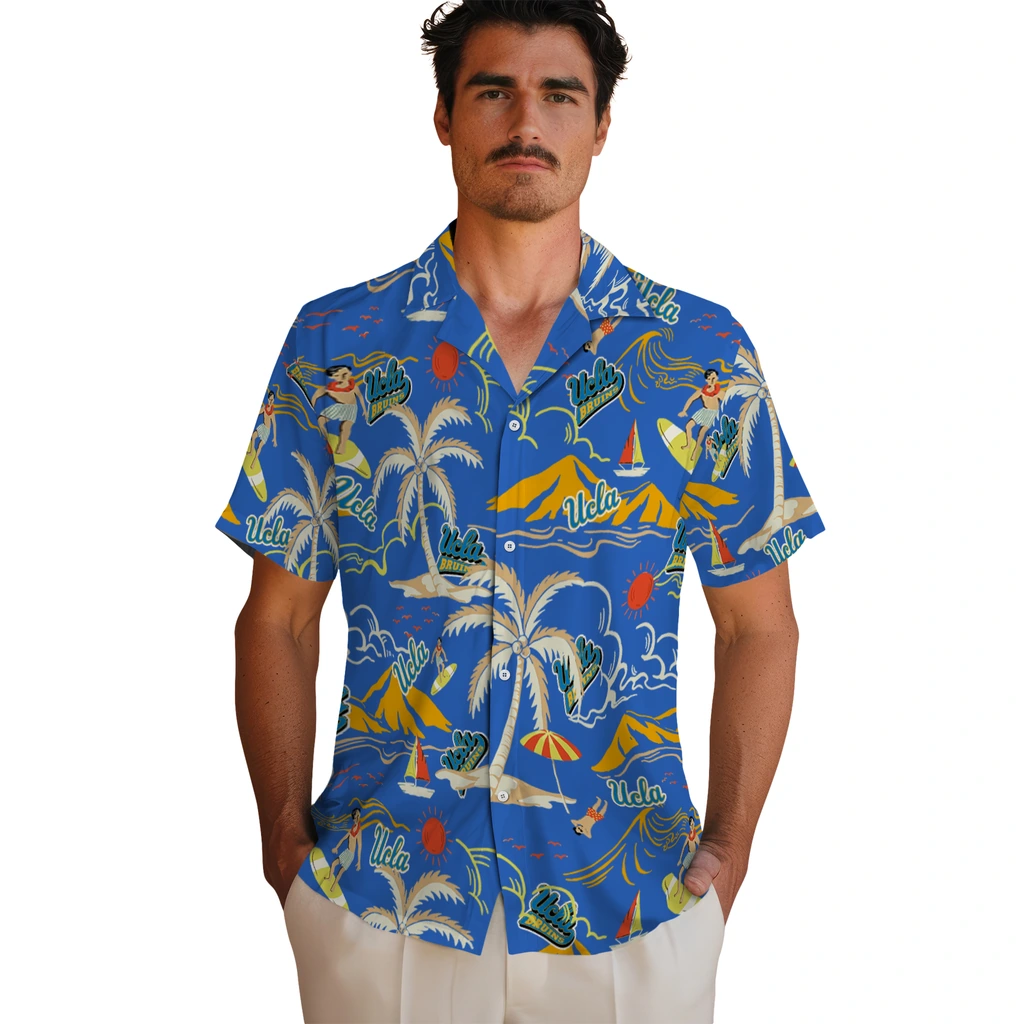 UCLA Bruins Hawaiian Shirt - Palm Tree Island ucla bruins palm tree island blue hawaiian shirts fashion forward