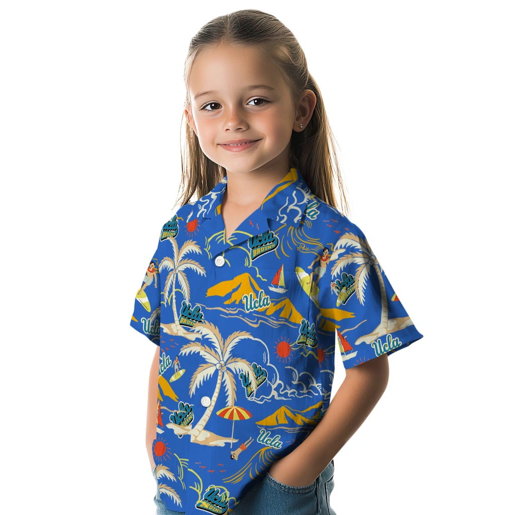 UCLA Bruins Hawaiian Shirt - Palm Tree Island ucla bruins palm tree island blue hawaiian shirts premium grade
