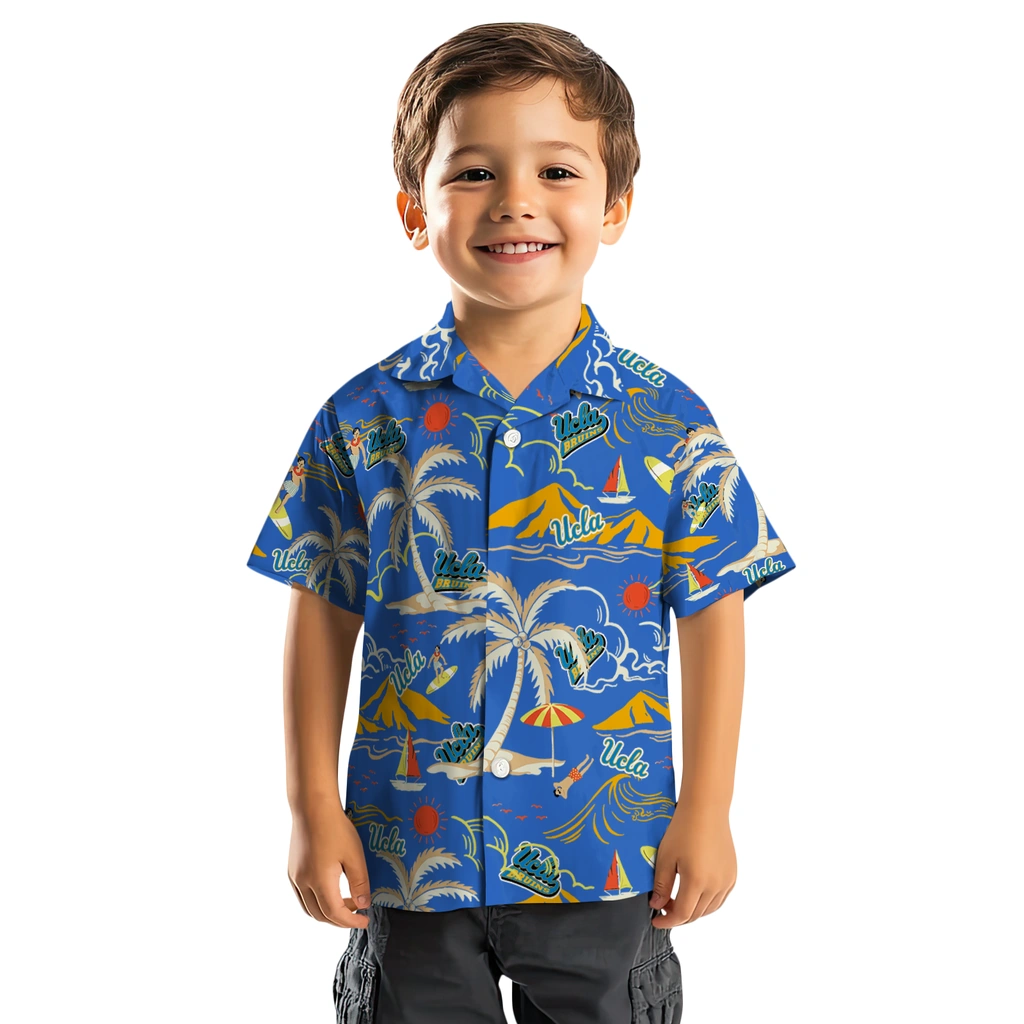 UCLA Bruins Hawaiian Shirt - Palm Tree Island ucla bruins palm tree island blue hawaiian shirts top rated