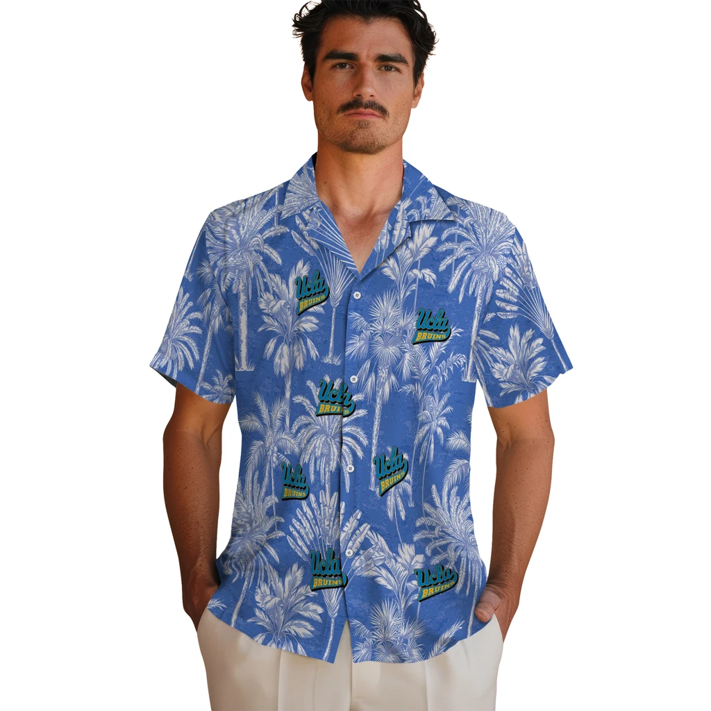 UCLA Bruins Hawaiian Shirt - Vintage Palm Tree ucla bruins palm shadows blue hawaiian shirts fashion forward