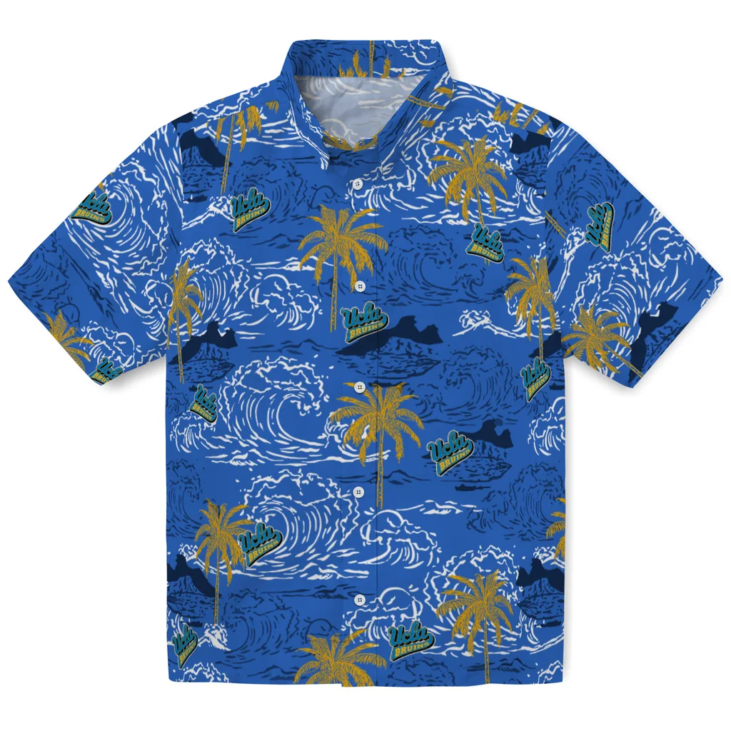 UCLA Bruins Hawaiian Shirt - Wave Palm ucla bruins wave palm blue hawaiian shirts best selling