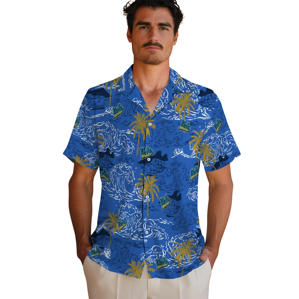 UCLA Bruins Hawaiian Shirt - Wave Palm ucla bruins wave palm blue hawaiian shirts fashion forward