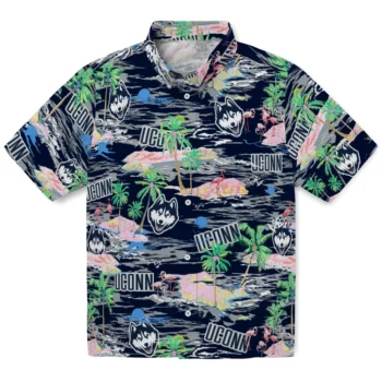 uconn huskies flamingo retreat blue hawaiian shirts best selling